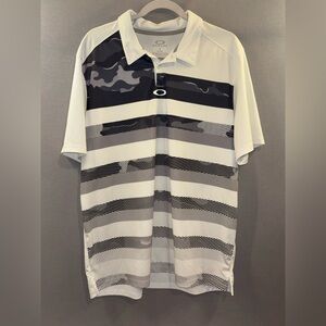Oakley Men's Camo and Striped golf Polo - Black, Gray, and White XL menswear